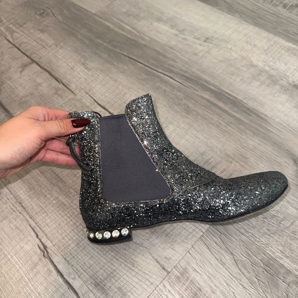 Miu Miu Glittery Black Ankle Boots